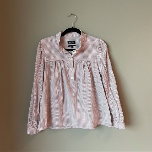 A.P.C. LOULA STRIPED COTTON BLOUSE sz 38 - Picture 2 of 11